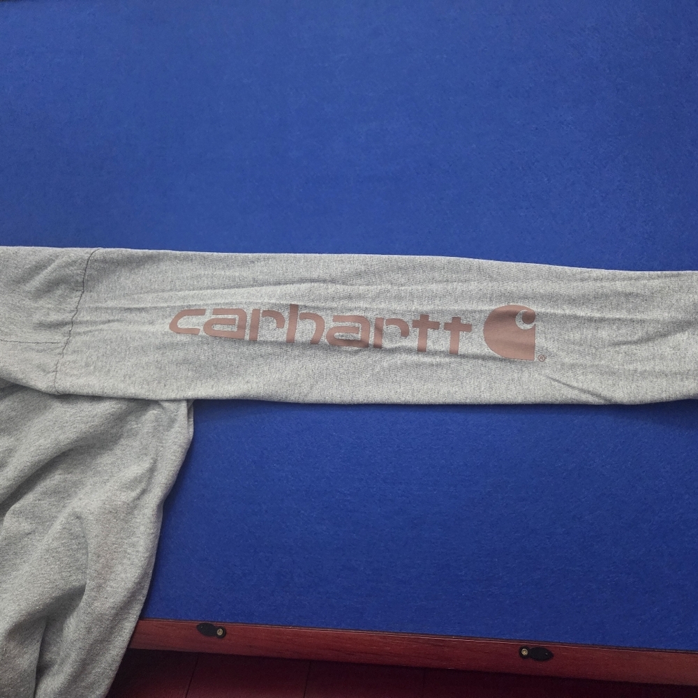 !Carhartt Spell Out Left Arm Gray Long Sleeve Loose Fit Shirt
